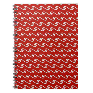 Chinese wave pattern - white on deep red notebook