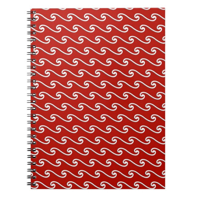 Chinese wave pattern - white on deep red notebook (Front)