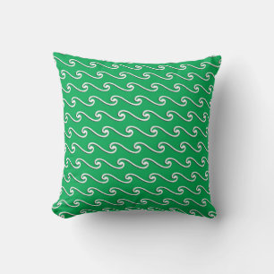 Chinese wave pattern - white on jade green cushion