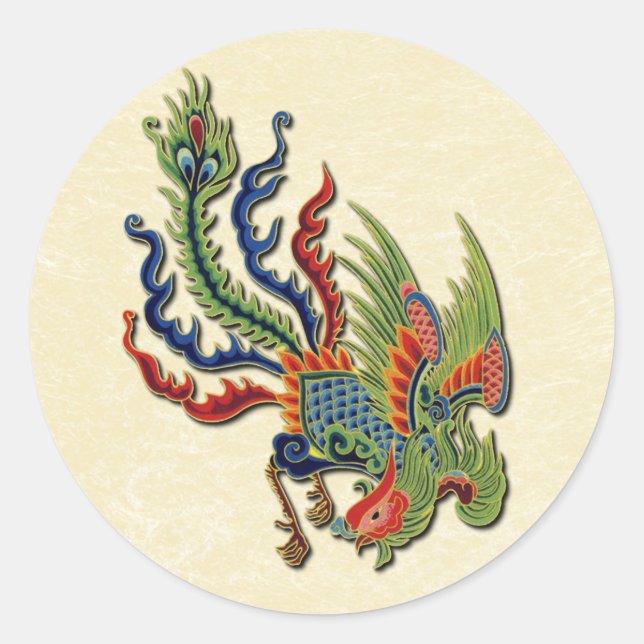 Chinese Wealthy Peacock Tattoo Classic Round Sticker (Front)