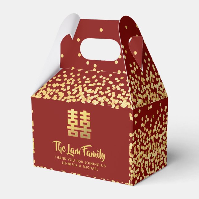 Chinese Wedding  中式婚礼礼盒喜欢个性化的红金现代优雅 Favour Box (Front Side)