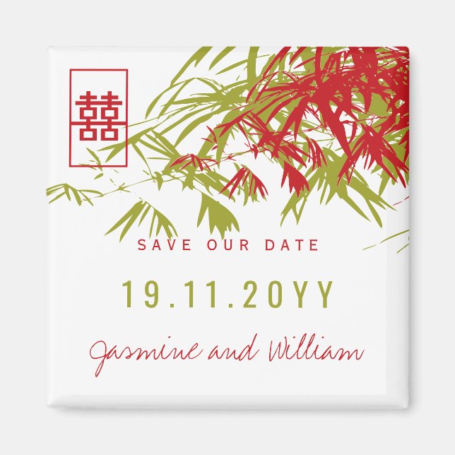 Chinese Wedding Bamboo Modern Save The Date Magnet (Front)