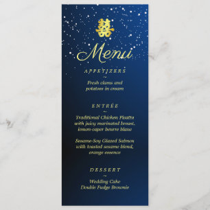 Chinese wedding blue snowflakes starry night menu