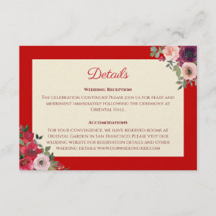 Chinese wedding details red purple floral garden enclosure card