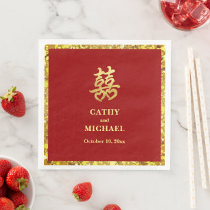 Chinese wedding double happiness heart formal red napkin