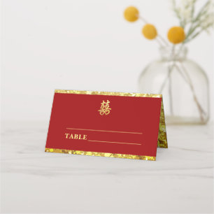 Chinese wedding double happiness heart formal red place card