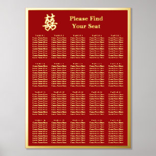 Chinese wedding double happiness heart seating foil prints