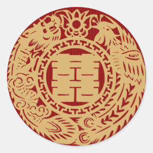 Chinese wedding double happiness red stickers