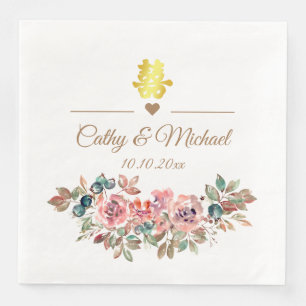 Chinese wedding elegant rustic dusty pink floral  napkin