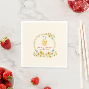 Chinese wedding frame yellow floral bird elegant napkin