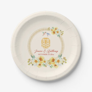 Chinese wedding frame yellow floral bird elegant paper plate