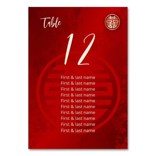 Chinese Wedding Guest Names  Table Number (Front)