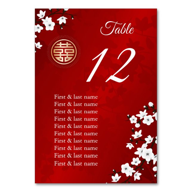 Chinese Wedding Guest Names  Table Number (Front)