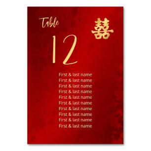 Chinese Wedding Guest Names  Table Number