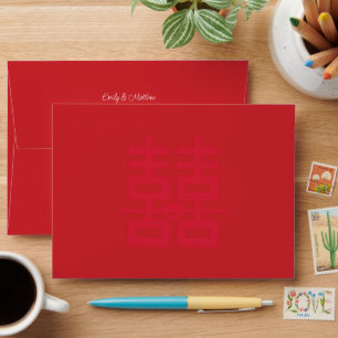 Chinese wedding love knot double xi return address envelope
