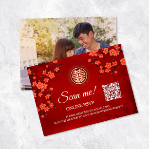 Chinese Wedding QR Code RSVP Online Enclosure Card