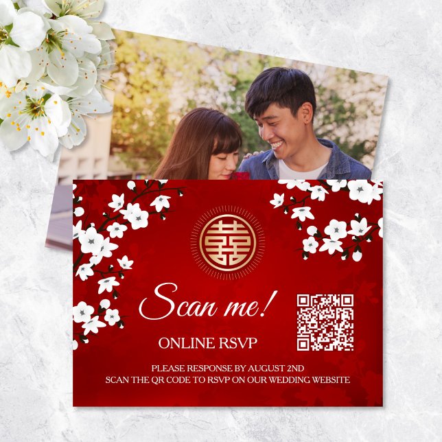 Chinese Wedding QR Code RSVP Online Enclosure Card (Creator Uploaded)