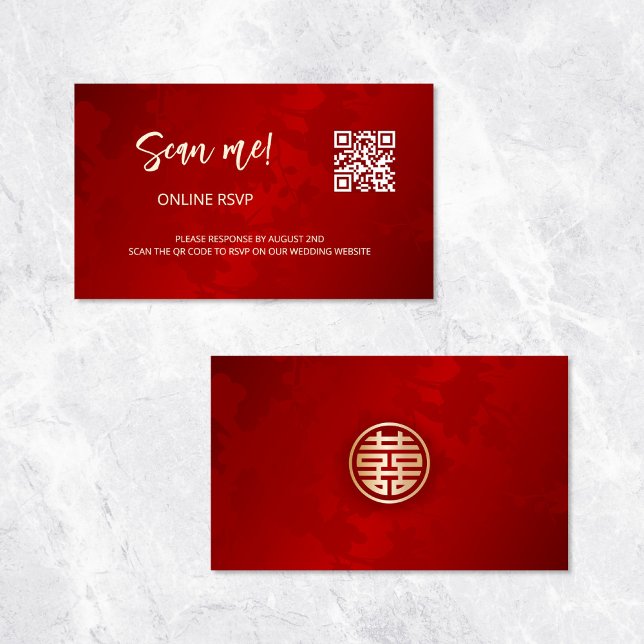 Chinese Wedding QR Code RSVP Online Enclosure Card (Creator Uploaded)
