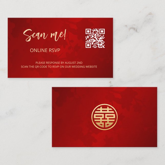 Chinese Wedding QR Code RSVP Online Enclosure Card (Front/Back)