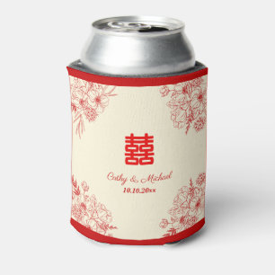 Chinese wedding red beige floral oriental can cooler