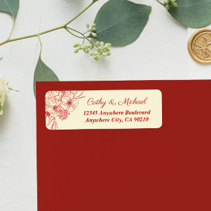 Chinese wedding red beige floral return address label