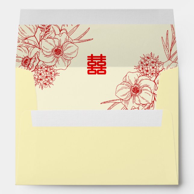 Chinese wedding red floral return address beige envelope (Back (Bottom))