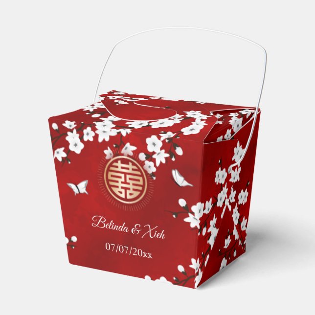 Chinese Wedding Red White Gold Thank You  Favour Box (Front Side)