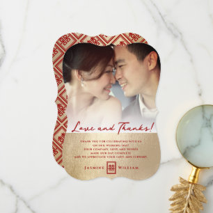 Chinese Wedding Simple Love and Thanks Photo Card