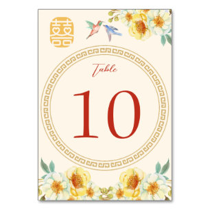 Chinese wedding yellow floral bird elegant table number