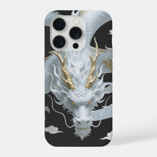 Chinese White Gold Dragon Art Fantasy Design With iPhone 15 Pro Case