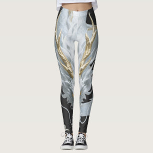 Chinese White Gold Dragon Art Fantasy Design With  Leggings