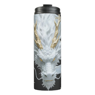 Chinese White Gold Dragon Art Fantasy Design With  Thermal Tumbler