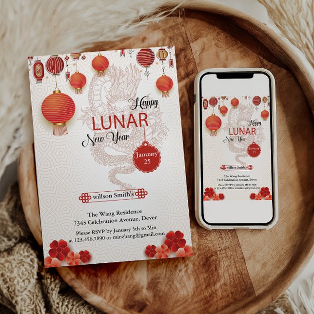 Chinese white Gold Happy Lunar New Year Of The Sna Holiday Card (Creator Uploaded)