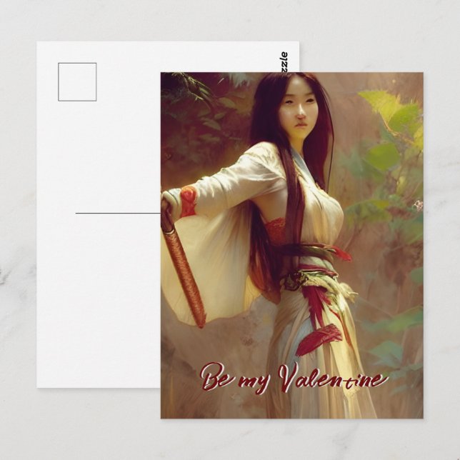 Chinese Wuxia Fighter Martial Arts Valentine Postcard (Front/Back)