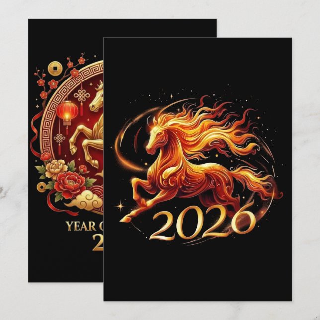 Chinese Year of Horse 2026 Celebrations Holiday Card (Front/Back)