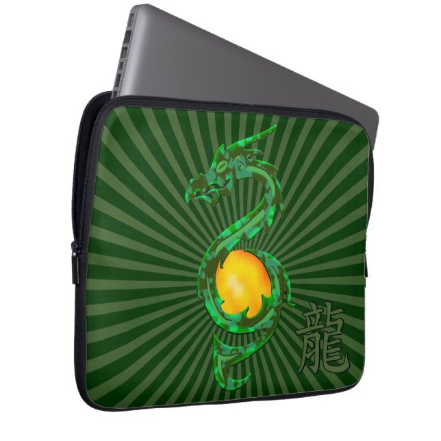 Chinese Year of the Dragon Jade Green Laptop Sleeve (Front Right)