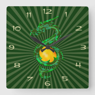 Chinese Year of the Dragon Jade Green Square Wall Clock