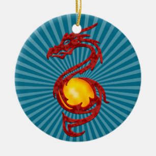 Chinese Year of the Dragon Metalic Red Ceramic Tree Decoration