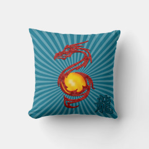 Chinese Year of the Dragon Metalic Red Cushion