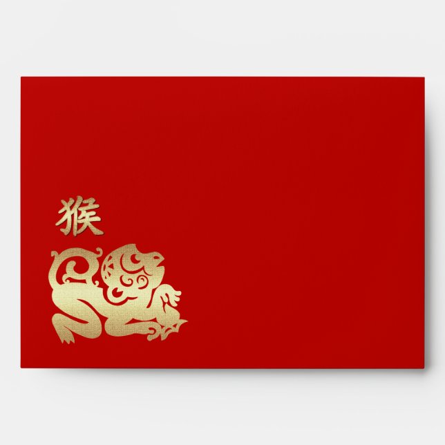 Chinese Year of the Monkey Red Gold Hong Bao Envelope (Front)