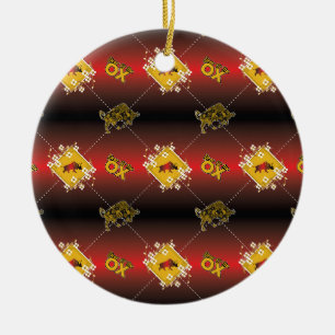Chinese Year of the Ox Elegant Floral Ceramic Ornament