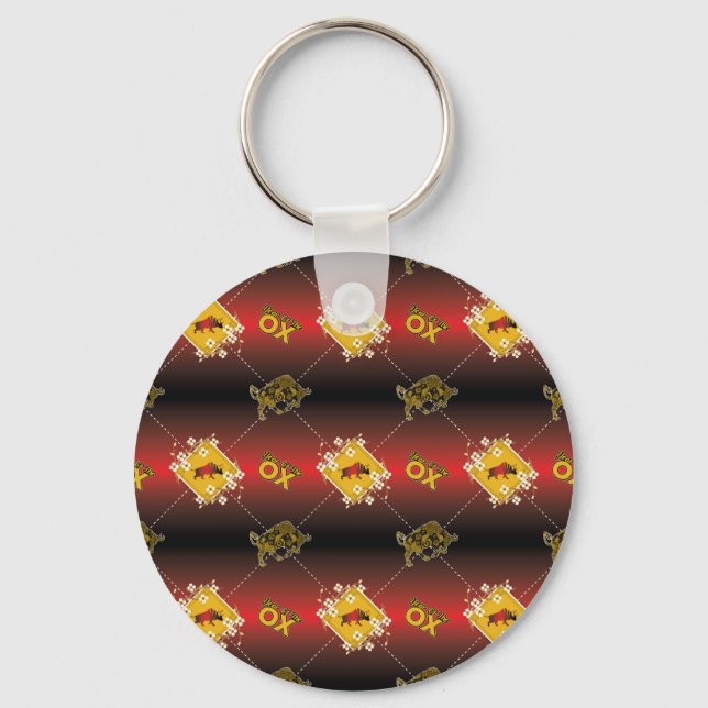 Chinese Year of the Ox Elegant Floral Key Ring (Front)