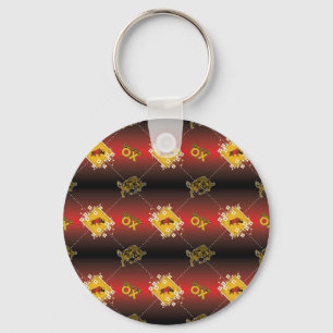 Chinese Year of the Ox Elegant Floral Red on Black Key Ring