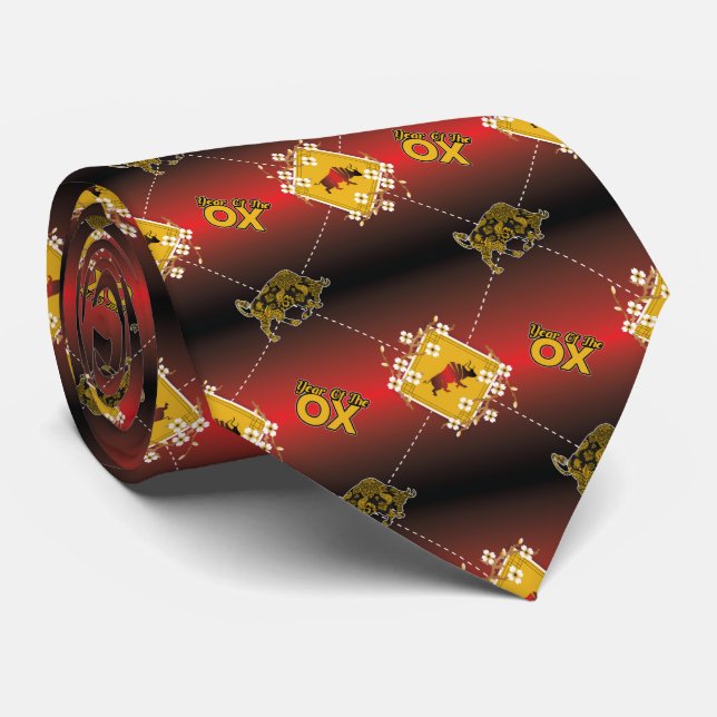 Chinese Year of the Ox Elegant Floral Tie (Rolled)