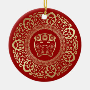 Chinese Year of the Pig Custom Year Ceramic Ornament