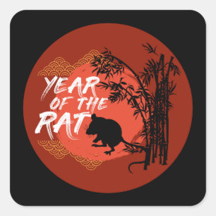 Chinese Year of the Rat - Bamboo Art Square Sticker