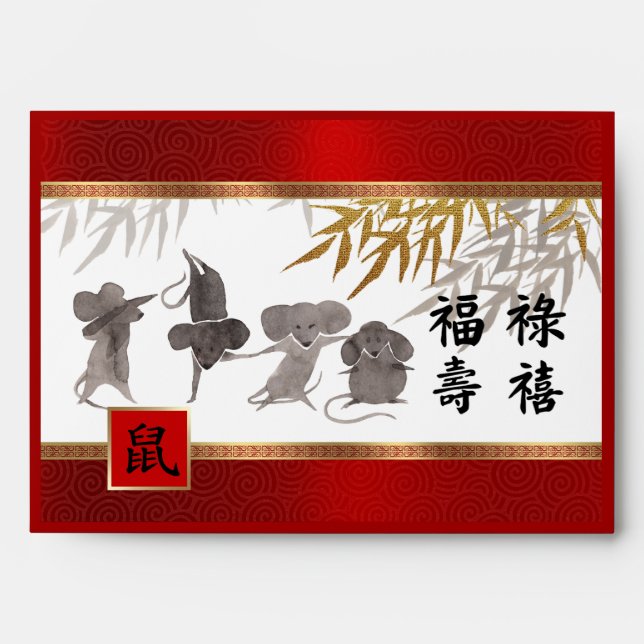 Chinese Year of the Rat Hong Bao Traditional Red Envelope (Front)