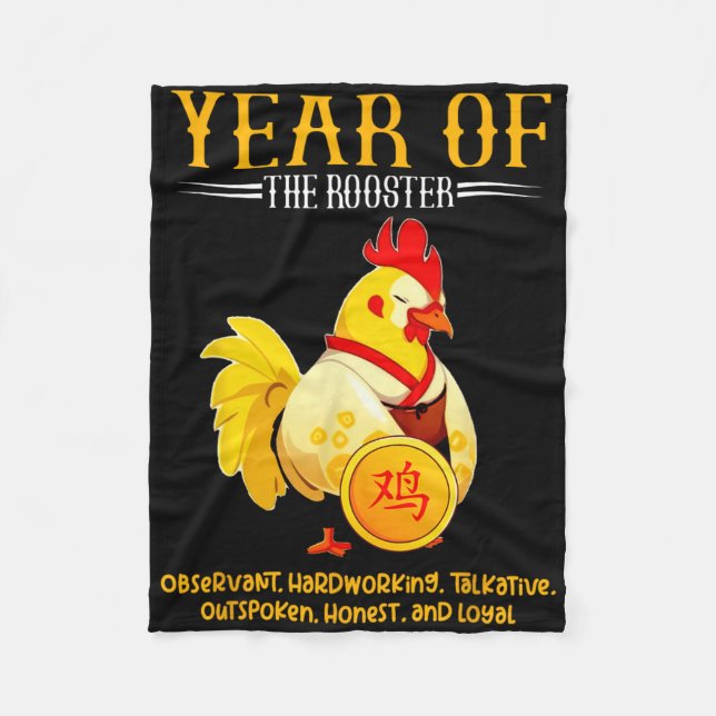 Chinese Year Of The Rooster Zodiac Sign Happy Luna Fleece Blanket (Front)