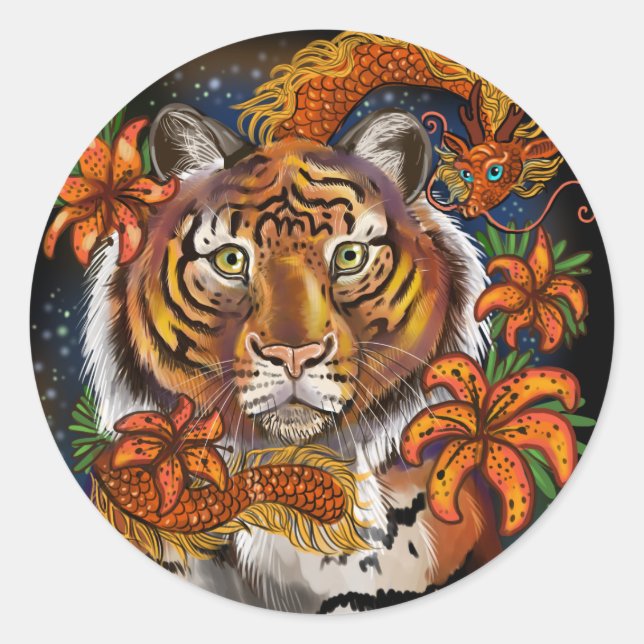 Chinese Year of the Tiger Classic Round Sticker (Front)