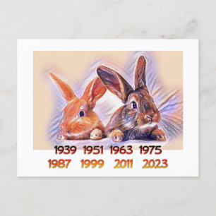 Chinese Years of the Rabbit stylised art Postcard